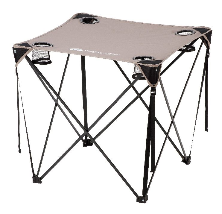 Ozark Trail Quad Folding Table with Cup Holders, Grey color j7-1656