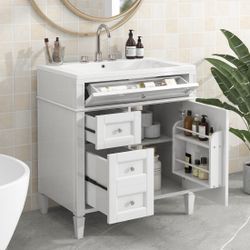 30" (White And Gray ) 2 Colors Bathroom Vanity with Top Sink, Bathroom Storage Cabinet with 2 Drawers and a Tip-out Drawer [NEW] **Assembly Req** 