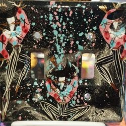 Marc Bellaire Orig. Ceramic Light Switch Plate C. 1960s in "Mardi Gras" Pattern