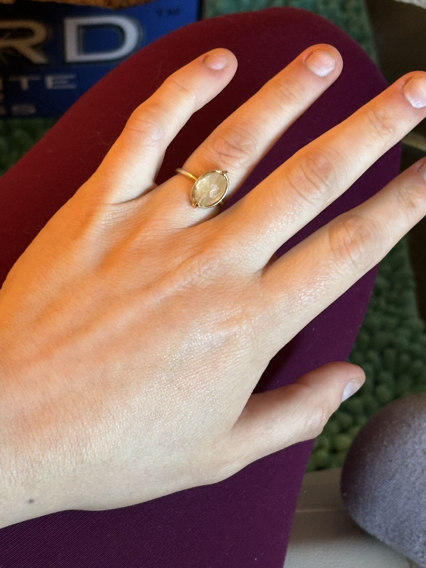 Dainty gold and light rose quartz ring