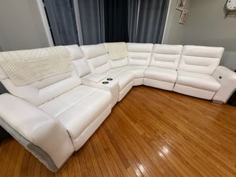 white leather electric reclining sofa