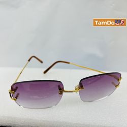 Vintage Cartier Scala 18k Gold C DECOR Sunglasses With Custom Purple Lenses