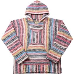 Baja Joe Ron Jon Surf Shop Rainbow Striped Drug Rug Hoodie Poncho Large