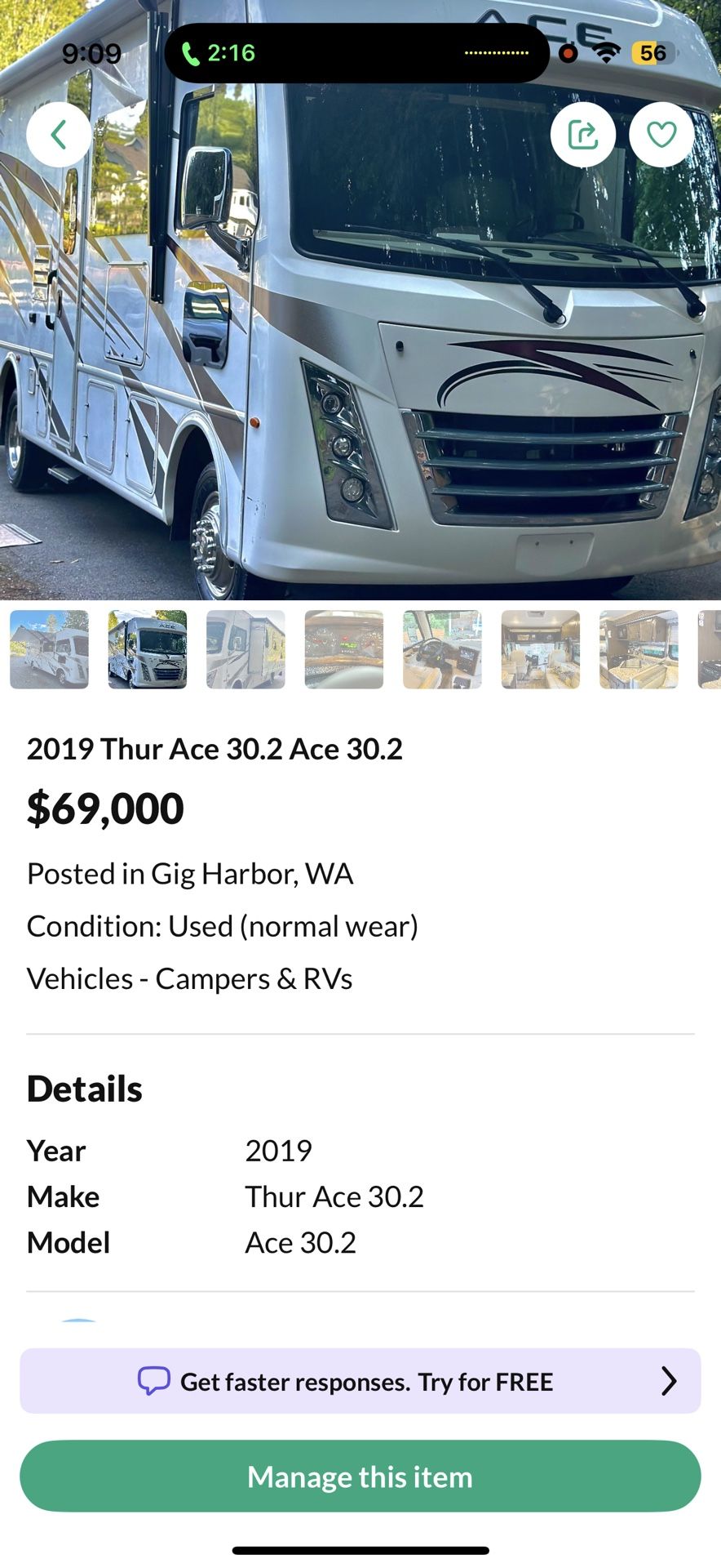 2019 Thor ACE 30.2 bunkhouse Unit