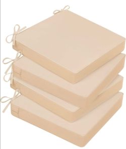 Basic Beyond Outdoor Chair Cushions for Patio Furniture Set of 4 19 x 19, Patio Chair Cushions Set of 4 with Ties and Handle, Beige White