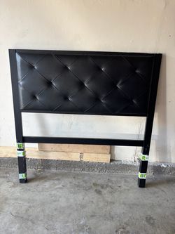 Black Faux Leather Tufted Headboard with Frame -Twin