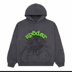 Sp5der Web Graphic Hoodie Gray Green