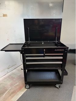 Husky 33 in. Mechanics Cart w/ Extended Side Table and Bottle Tray