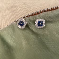 Sapphire Diamond Earrings In A Silver Setting