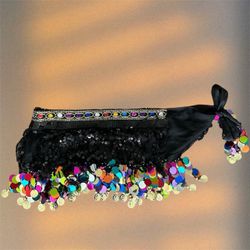 Black Sequin Colorful Belly Dance Skirt