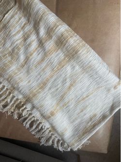 West Elm Woven Fabric Striped Throw Blanket with Fringe