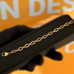 Jewelry 14k yellow gold two tone diamond cut fancy bracelet 7.25" 6.50mm width