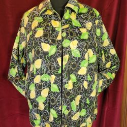 Vintage Laura Ashley Sz Lg Cotton Twill Lemon Lime Floral Blazer Jacket Sequined