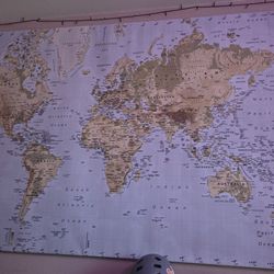 IKEA PREMIAR World Map Atlas Canvas & Aluminum Frame 78" Picture Large Art