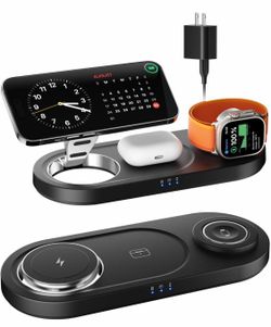 3-in-1 Magnetic Qi Wireless Charging Station, Black for iPhone AirPods Watch