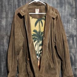 Tommy Bahama Suede leather Jacket 100% silk liner mens  size Large Vintage  