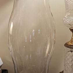 HUGE 17" VTG Glass Candle Chimney w Weighted Brass Candle Holder Base EXCELLENT 