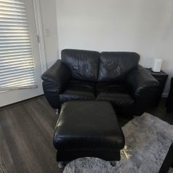 Black PU Leather Loveseat + Ottoman – Used, Good Condition