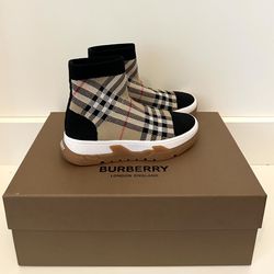 Burberry Kids Vintage Check Stretch Knit Sock Sneakers (Toddler/Little Kid) Boys Girls Size 29 / 11.5 US