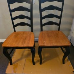 NEW ASSEMBLED SET (2) BEAUTIFUL FARMHOUSE OAK/BLACK CHAIRS 