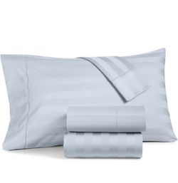 Charter Club Damask Queen Sheet Set 550 Thread Count 100% Cotton Blue Stripe NEW