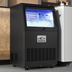 130Lbs Black Commercial Under Counter Ice Maker Machine, ETL & DOE Certificated Ice Machine Commercial, Big Ice Makers Freestanding for Home Cafe Bar
