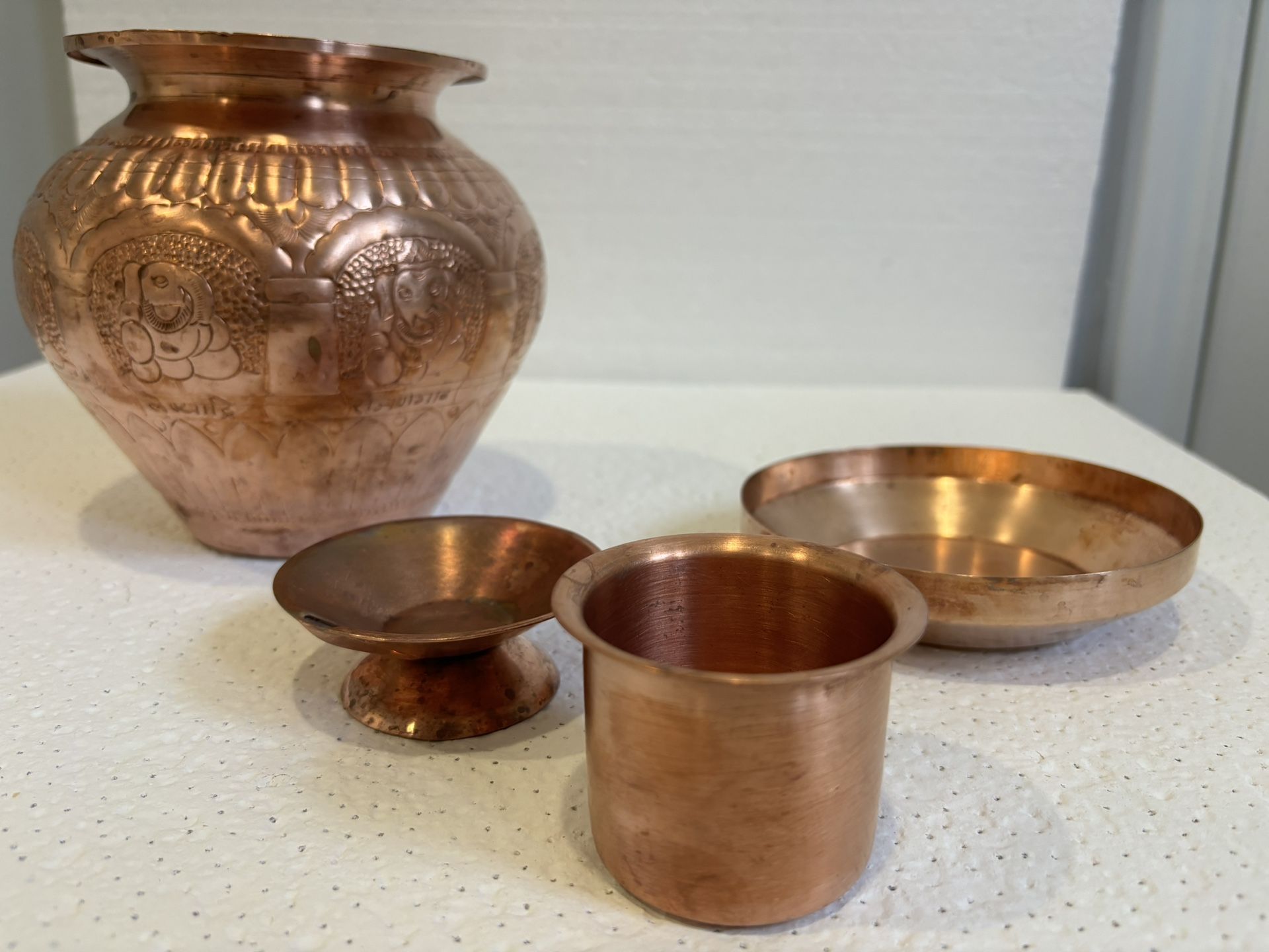 Indian Copper Pot And Flame Holder Ganesh Style