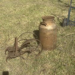 Antique Milk Jug And Plow