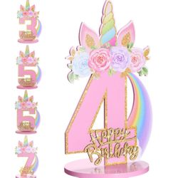 MiniInflat 1/2/3/4/5/6/7/8/9th Unicorn Birthday Party Decorations 11.8 Inch Wooden Table Centerpiece Number Sign For Girls Unicorn Party Supplies For 