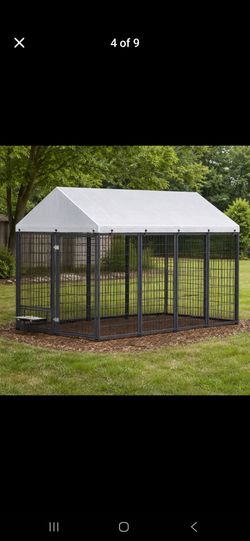 Brand new in box! Large Heavy Duty reinforced iron dog kennel with roof tarp, feed door & bowls corral de mascota,  dog cage