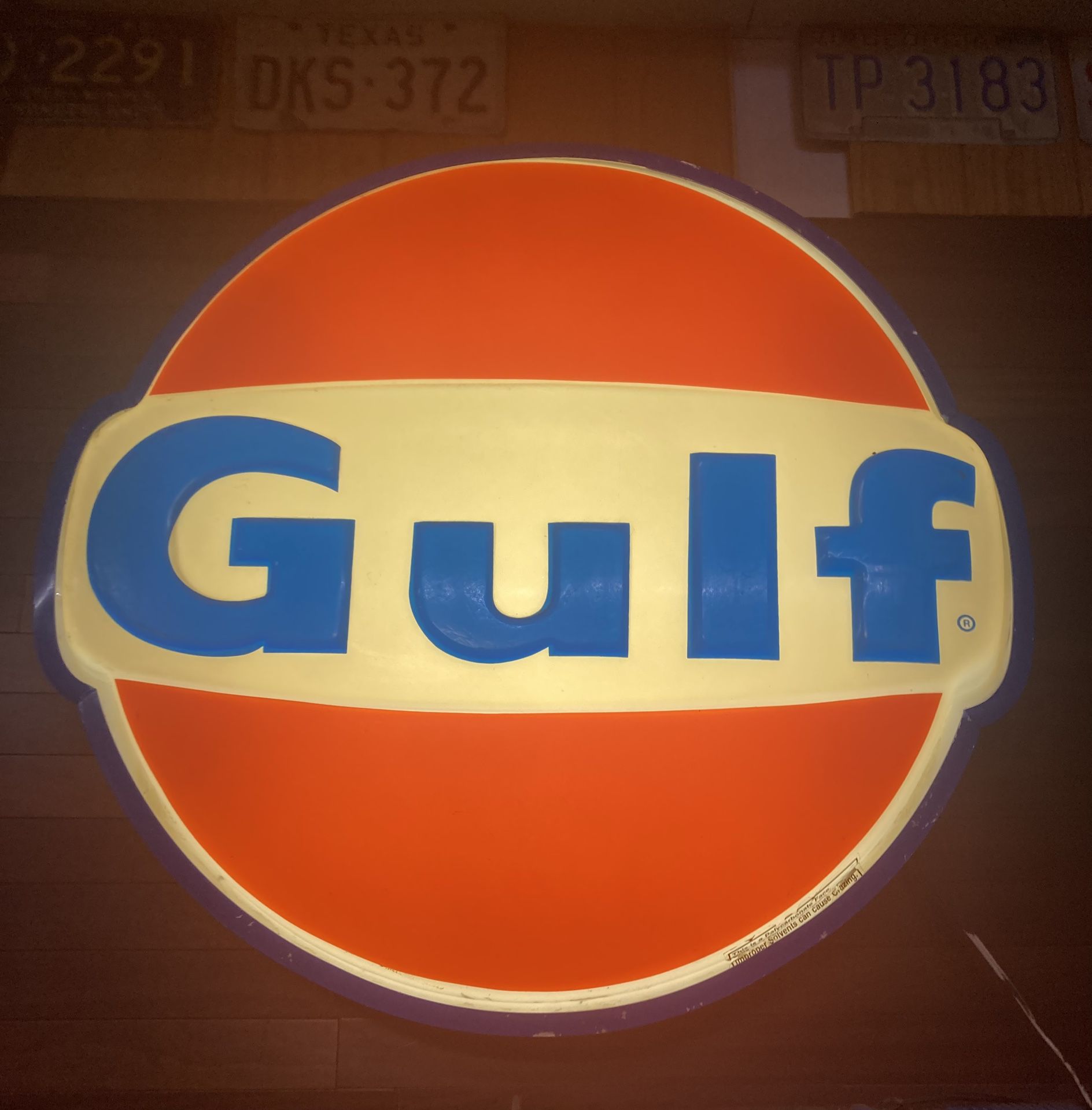 1982 Vintage Gulf Single-Sided Embossed Plastic Light-Up Oil Sign