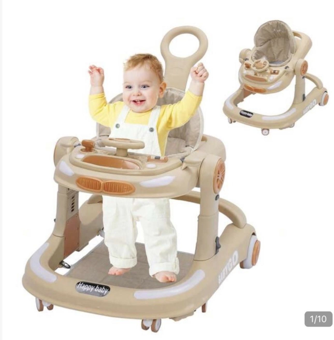 Baby Walker With Play Set And Floor Mat, Anti-Collision Design, One-Touch Folding Baby Walker, 5-Speed Height Adjustable, With Large Dinner (W16)
