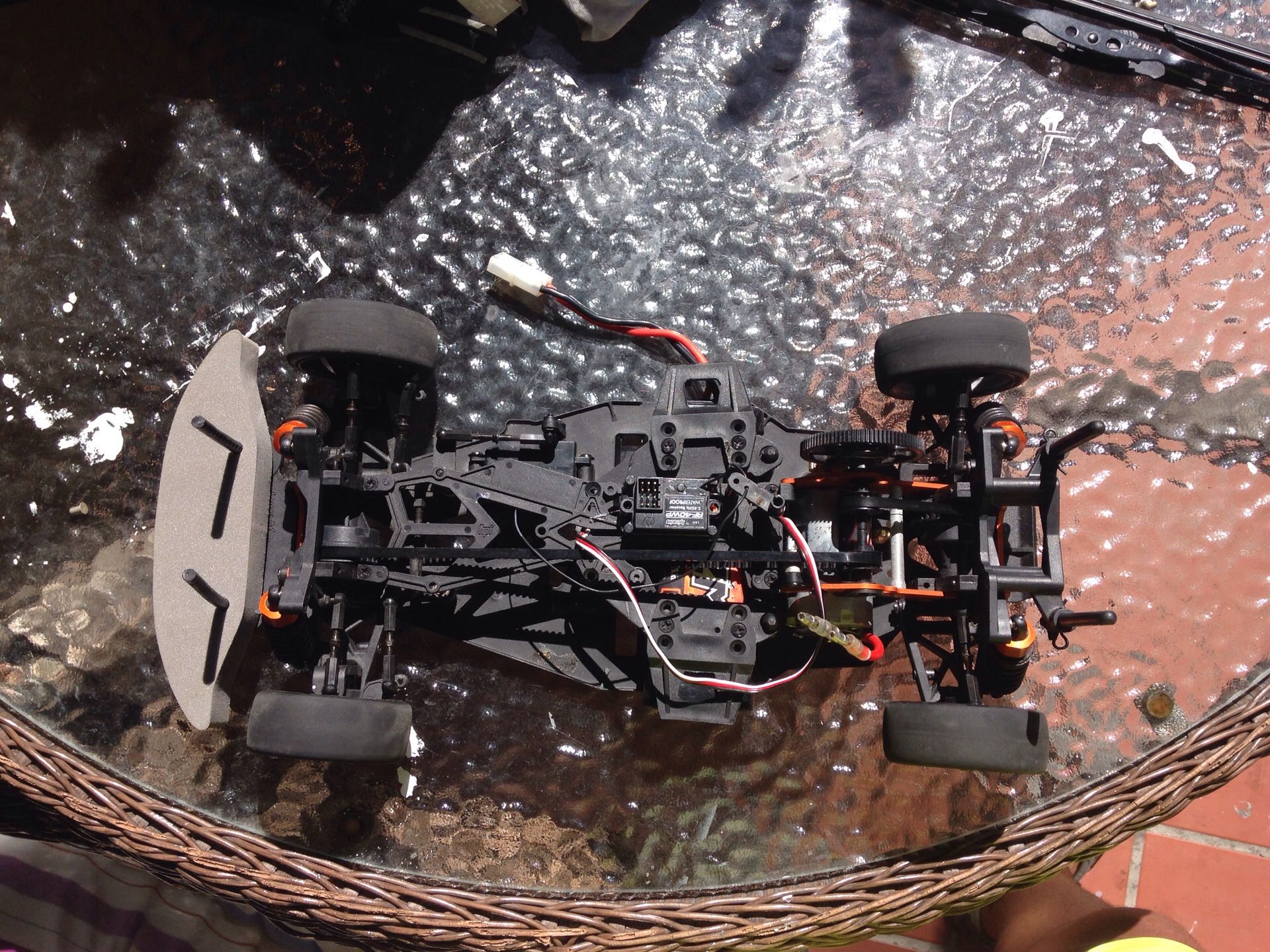 Rc car has 4 to 5 battery's has everything goes 45 mph