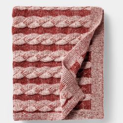 Threshold Red Beige Acrylic Cable Knit Throw Blanket 50 x 60 in