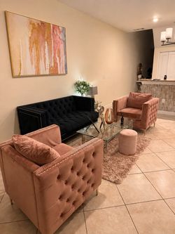 3-Piece Velvet Tufted Chesterfield Sofa and center piece