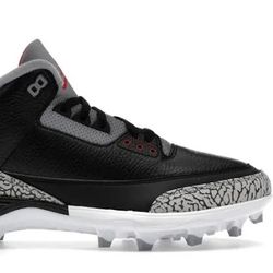 Jordan 3 Mid TD Black Cement Men's Football Cleat