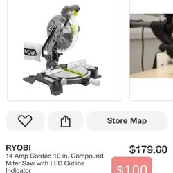 Ryobi 14 Amp 10 Inch Saw With LED Cutline Indicator