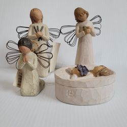 Willow Tree Angels Set 3,  Healing, Player, Remembranza + Thank You Keepsake Box
