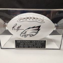Eagles Brandon Graham Signed, Beckett-Certified Logo Football In Display Case w/ Nameplate 