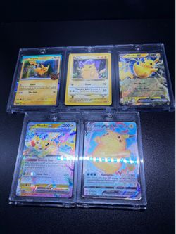 TCG Pokemon Pikachu Lot (5) Cards Plus (5) Magnetic Card Protectors