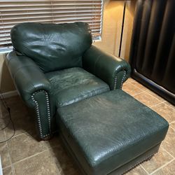 Green Leather Chair/Ottoman Set
