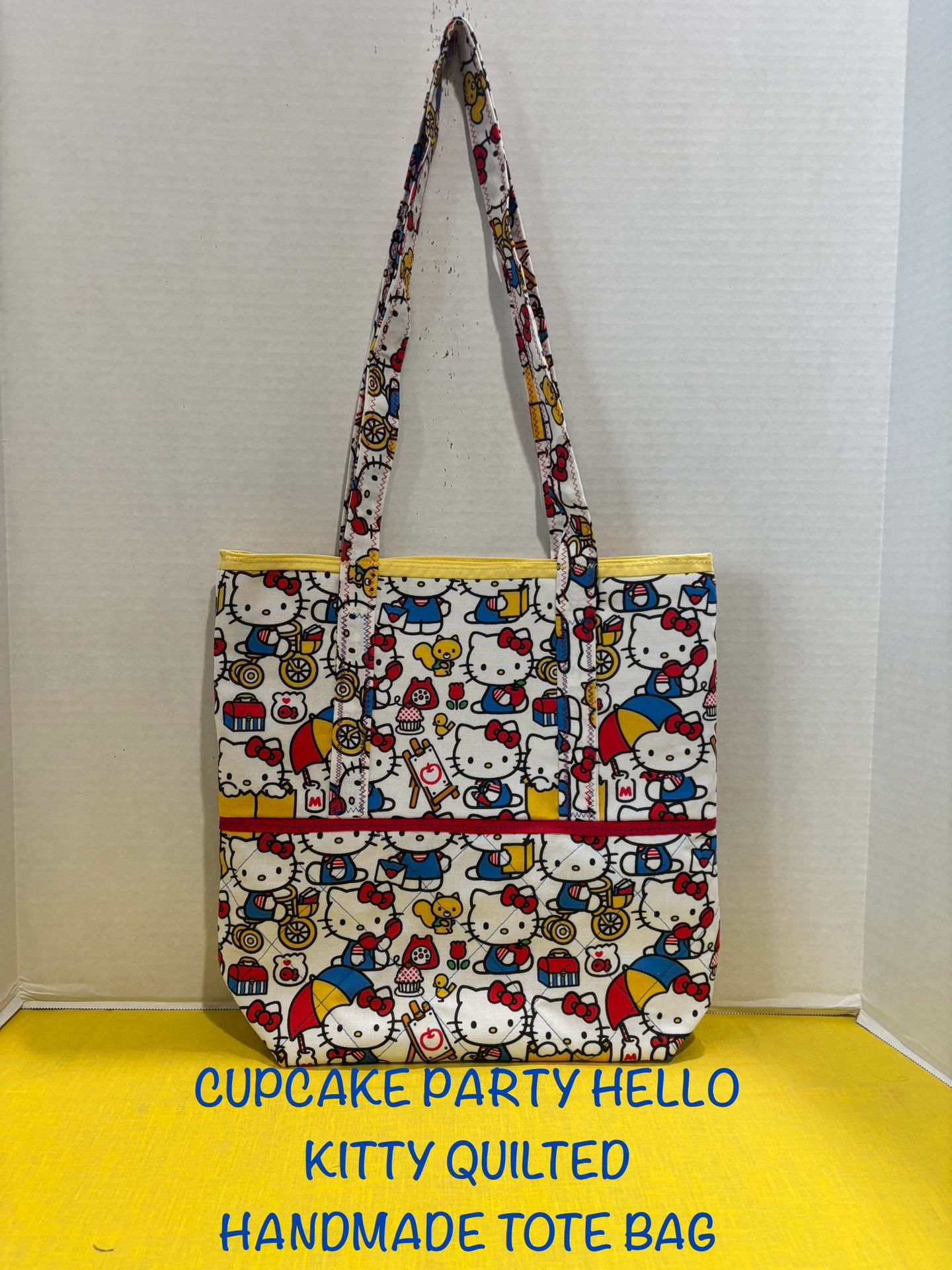 NEW CUPCAKE PARTY HELLO KITTY QUILTED HANDMADE TOTE BAG