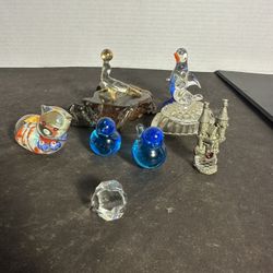 Lot of 8 Art Glass Figurines & Crystal Decor, Birds, Cat, Penguin