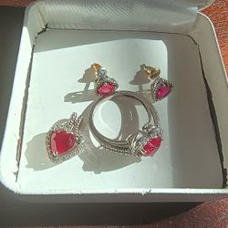 Sterling Silver , Lab Grown Ruby Set 
