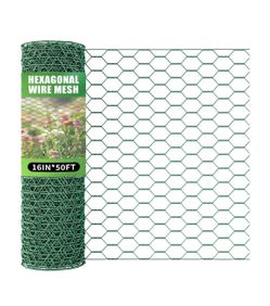 16 × 600 Inches Chicken Wire for Floral Arrangements, Green Chicken Wire, Hexagonal Galvanized Wire Mesh for Poultry Barrier, Flower Arrangement, Craf