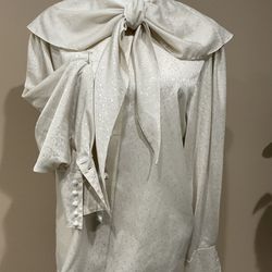 Women’s Silk Long Sleeves Bowed Shawl Collar Blouse/Shirt, size L