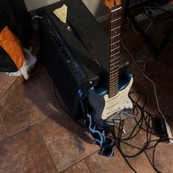 Blue Electric Guitar Fully Tuned And Amp Comes With