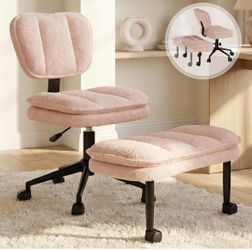 Chair with Ottoman, Swivel Kneeling office chair,  Boucle Modern Ergonomic Cross Legged ADHD Chair w/ Wheels, Adjustable Height Back Support For Dorm