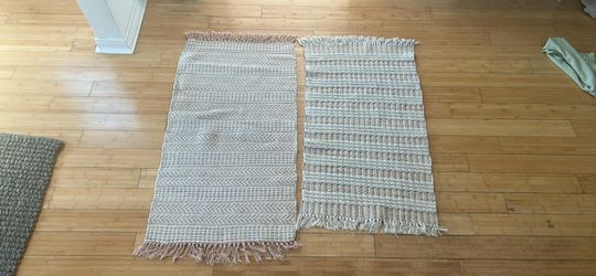 Pair of Neutral Woven Rugs with Fringe 24” x 44” - selling together - $10 each