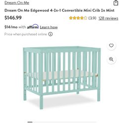 Mini Crib And Dream On Me Mattress, Mint Color